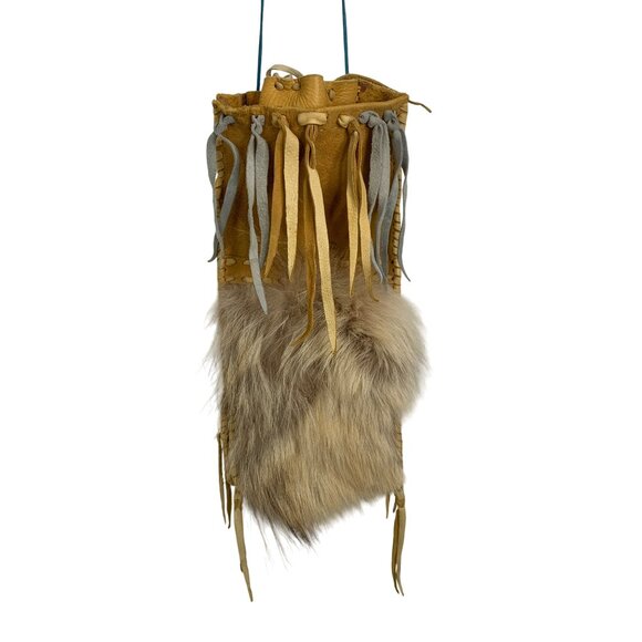 Handmade Buckskin Fur Leather Native American Medicine Herb Bag C10526 - Picture 1 of 9